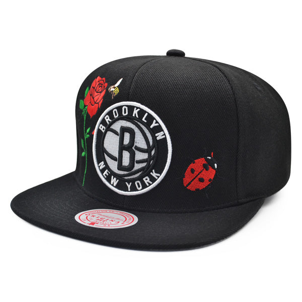 Brooklyn Nets Mitchell & Ness FLOWER TIME Snapback NBA Hat - Black/Red