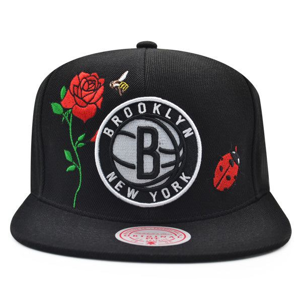 Brooklyn Nets Mitchell & Ness FLOWER TIME Snapback NBA Hat - Black/Red