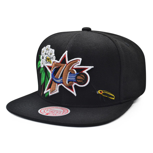 Philadelphia 76ers Mitchell & Ness FLOWER TIME Snapback NBA Hat - Black/Gold