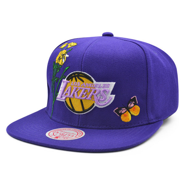 Los Angeles Lakers Mitchell & Ness FLOWER TIME Snapback NBA Hat - Purple/Yellow