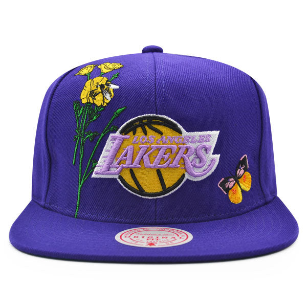 Los Angeles Lakers Mitchell & Ness FLOWER TIME Snapback NBA Hat - Purple/Yellow