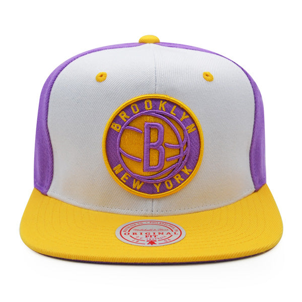 Brooklyn Nets Mitchell & Ness BROTHERHOOD Snapback Hat - White/Yellow/Light Purple