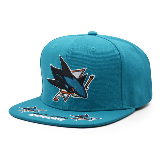 San Jose Sharks Mitchell & Ness NHL HAT TRICK Snapback Adjustable Hat - Teal/Black