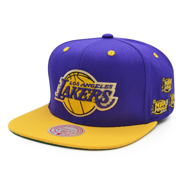 Los Angeles Lakers Mitchell & Ness 2-Tone NBA CHAMPIONS 2000-2002 Side Patch Snapback - Purple/Yellow