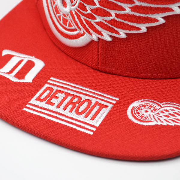 Detroit Red Wings Mitchell & Ness NHL HAT TRICK Snapback Adjustable Hat - Red/White