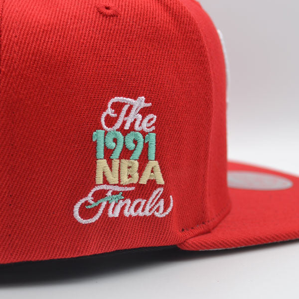 Chicago Bulls 1991 NBA FINALS Mitchell & Ness INVERTED LOGO Snapback Hat - Red/Mint