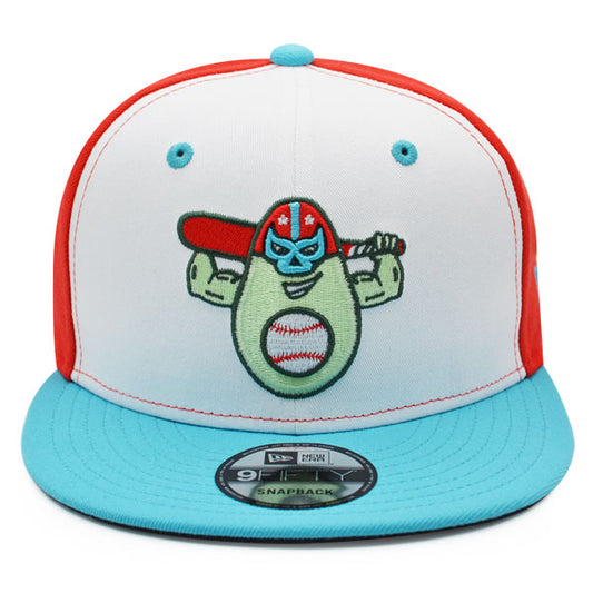 Down East Wood Ducks (Avocados Luchadores )New Era Copa de la Diversion (FUN CUP) 9FIFTY Snapback Hat - White/Teal/Tomato