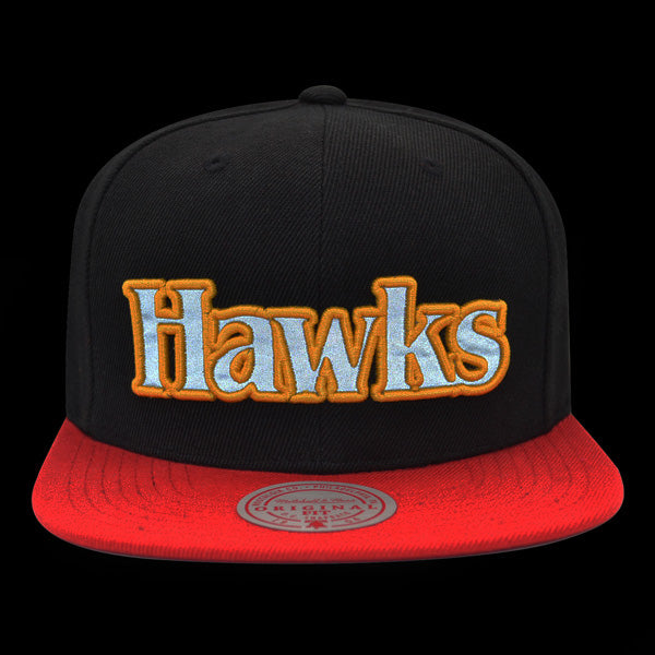 Atlanta Hawks Mitchell & Ness NBA REFLECTIVE TIME Snapback Hat - Black/Red/Yellow