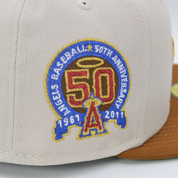 Anaheim Angels 50th ANNIVERSARY Exclusive New Era 59Fifty Fitted Hat - Stone/Peanut