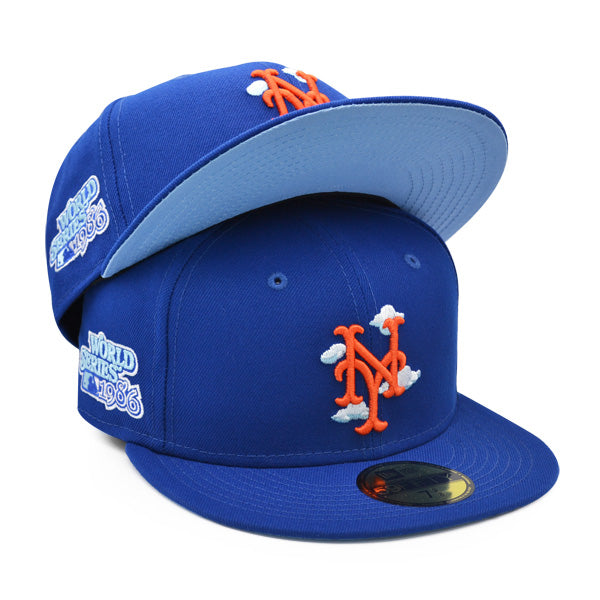 New York Mets 1986 World Series New Era Exclusive COMIC CLOUD 59Fifty Fitted Hat - Royal/Sky Bottom