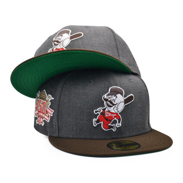 Cincinnati Reds 150th ANNIVERSARY RED LEGS Exclusive New Era 59Fifty Fitted Hat - Heather Gray/Brown