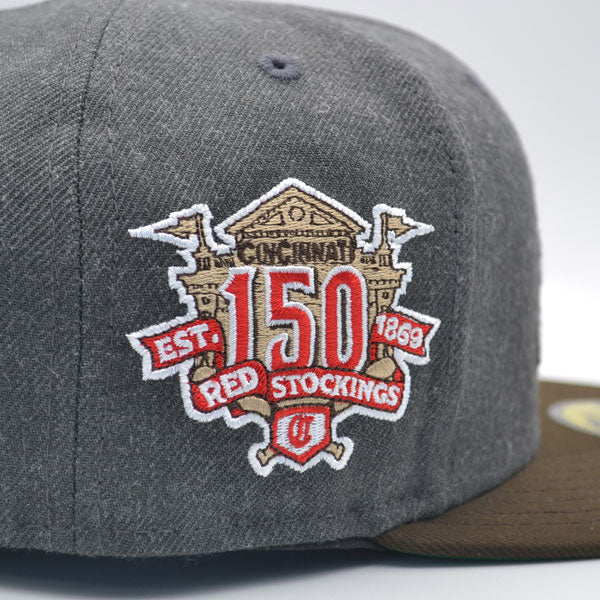 Cincinnati Reds 150th ANNIVERSARY RED LEGS Exclusive New Era 59Fifty Fitted Hat - Heather Gray/Brown