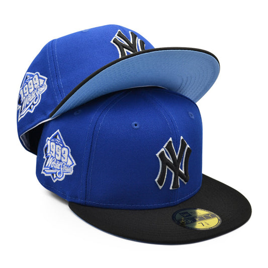 New York Yankees 1999 WORLD SERIES Exclusive New Era 59Fifty Fitted Hat – Royal/Black/Sky Bottom