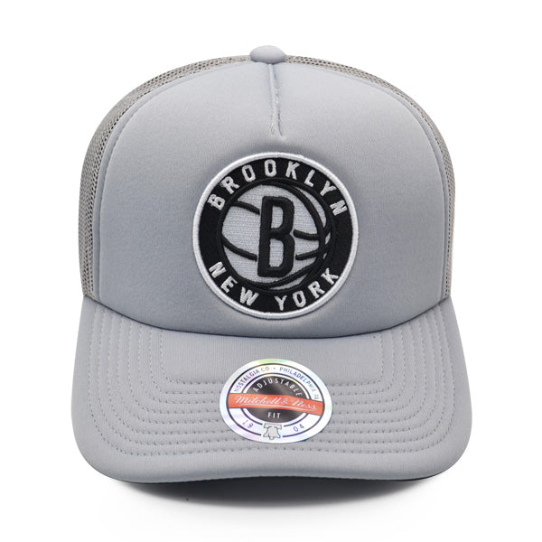 Brooklyn Nets Mitchell & Ness KEEP ON TRUCKIN Foam Trucker Snapback Hat -Gray/Black