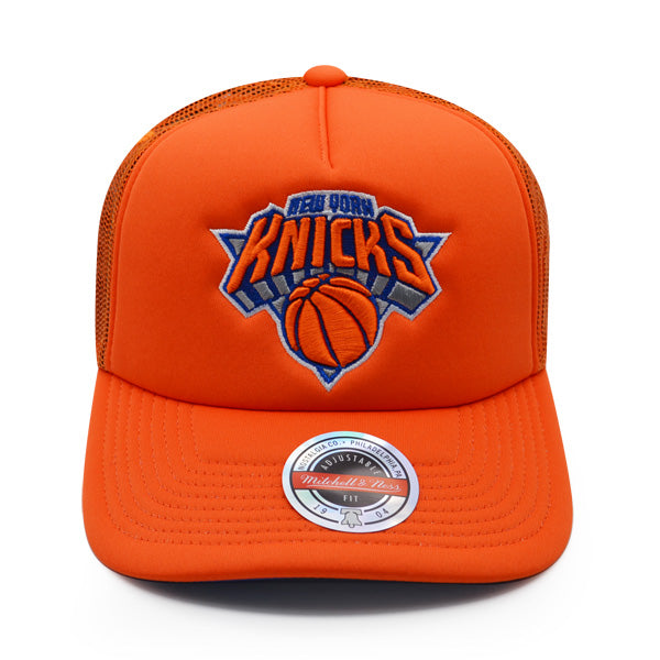 New York Knicks Mitchell & Ness KEEP ON TRUCKIN Foam Trucker Snapback Hat -Orange/Royal