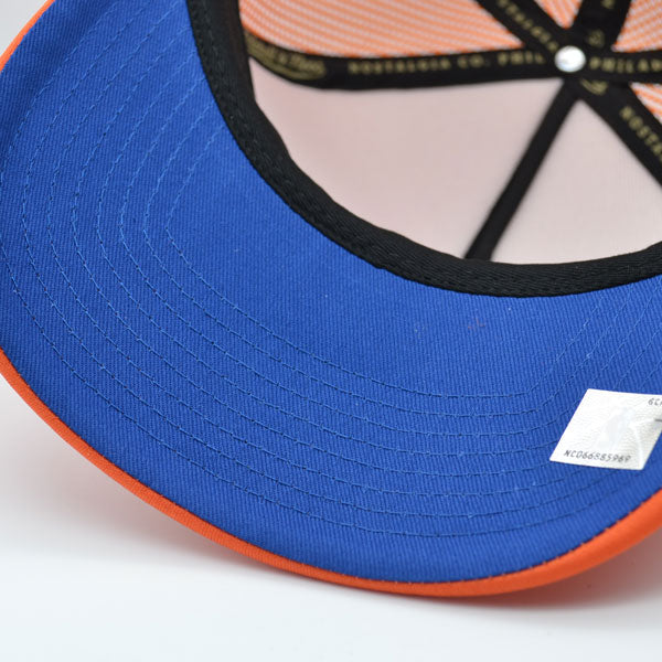 New York Knicks Mitchell & Ness KEEP ON TRUCKIN Foam Trucker Snapback Hat -Orange/Royal
