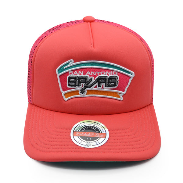San Antonio Spurs Mitchell & Ness KEEP ON TRUCKIN Foam Trucker Snapback Hat -Pink/Teal