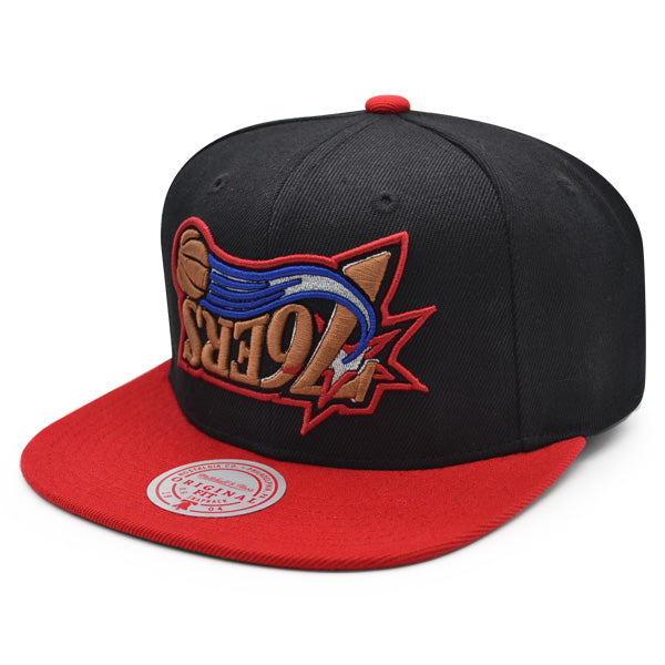 Philadelphia 76ers Mitchell & Ness NBA UPSIDE DOWN Snapback Hat - Black/Red/Gold