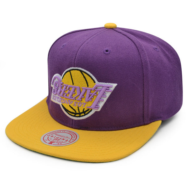 Los Angeles Lakers Mitchell & Ness NBA UPSIDE DOWN Snapback Hat - Purple/Yellow