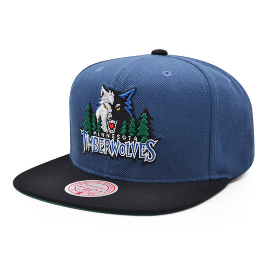 Minnesota Timberwolves Mitchell & Ness CLASSIC 2Tone Snapback Hat - Dark Navy/Black