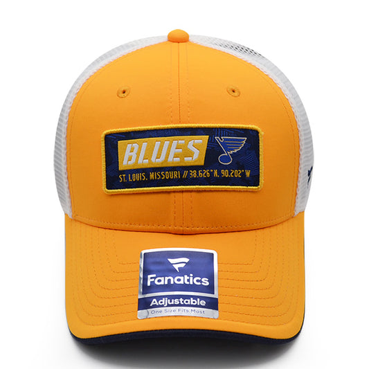 St.Louis Blues Fanatics ICONIC Trucker Mesh NHL Snapback Hat - Gold/Navy