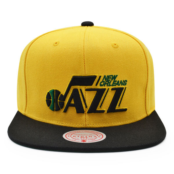 New Orleans Jazz Mitchell & Ness RELOAD Snapback NBA Hat - Yellow/Black/Green Bottom