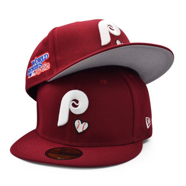 Philadelphia Phillies 1980 WORLD SERIES Exclusive TEAM HEARTS New Era Fitted 59Fifty MLB Hat -Maroon