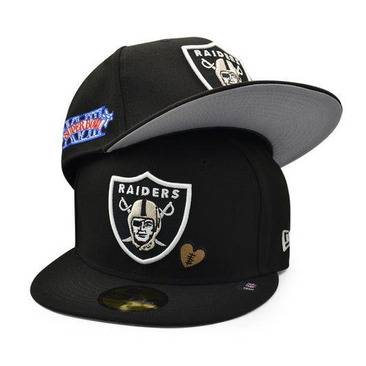 Las Vegas Raiders SUPER BOWL XVIII (18) Exclusive TEAM HEARTS New Era Fitted 59Fifty NFL Hat - Black