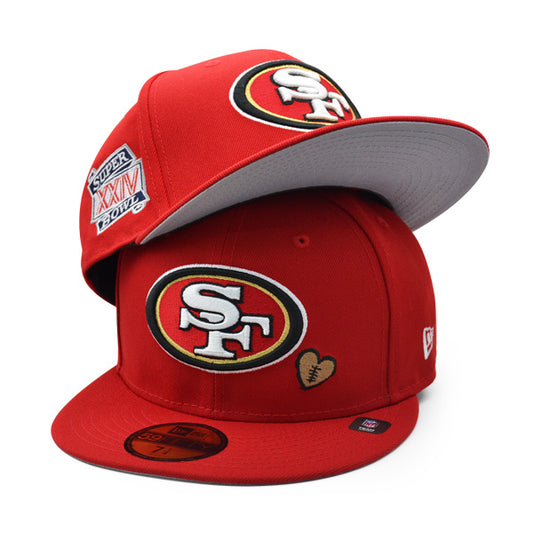San Francisco 49ers Exclusive SUPER BOWL XXIV Exclusive TEAM HEARTS New Era Fitted 59Fifty NFL Hat - Red