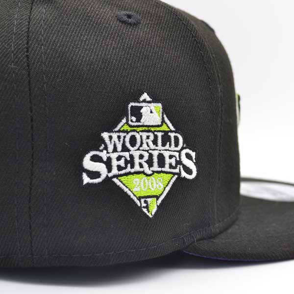 Tampa Bay Devil Rays 2008 World Series Exclusive New Era 9Fifty Snapback Adjustable Hat - Black/Lime/Purple Bottom