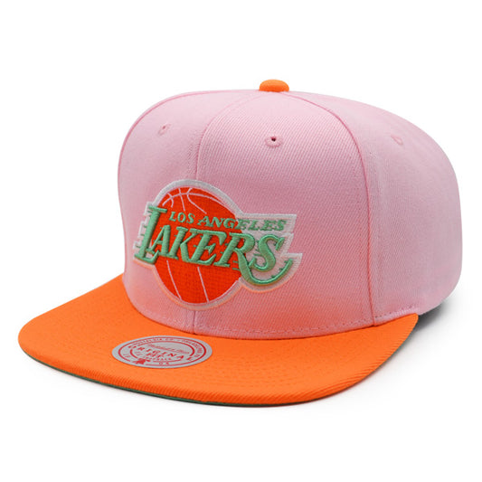 Los Angeles Lakers Mitchell & Ness SWEET SHERBERT Snapback NBA Hat - Pink/Orange/Lime