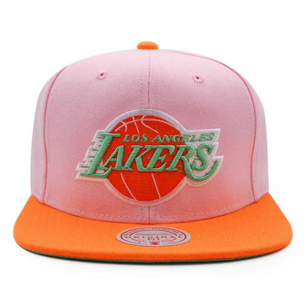 Los Angeles Lakers Mitchell & Ness SWEET SHERBERT Snapback NBA Hat - Pink/Orange/Lime