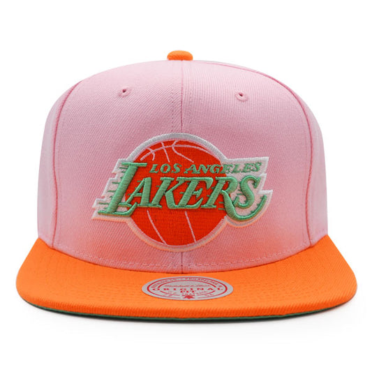 Los Angeles Lakers Mitchell & Ness SWEET SHERBERT Snapback NBA Hat - Pink/Orange/Lime