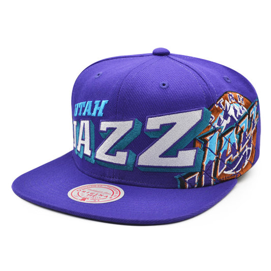 Utah Jazz Mitchell & Ness THE GRID Snapback NBA Hat - Purple/Vice Blue