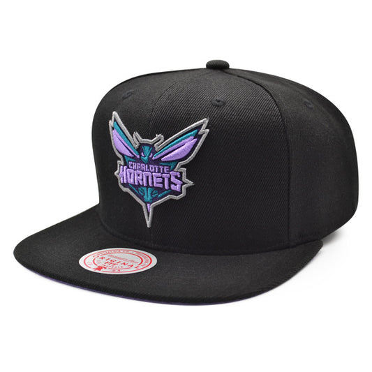 Charlotte Hornets Mitchell & Ness HIGH LIGHT Snapback NBA Hat - Black/Lavender