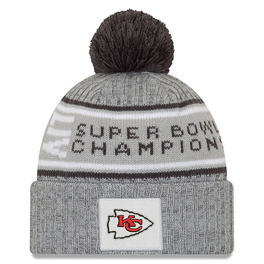 Kansas City Chiefs New Era Super Bowl LIV Champions Parade Pom Knit Hat - Gray