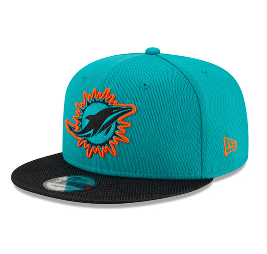Miami Dolphins New Era 2021 NFL Sideline Road 9FIFTY Snapback Hat - Aqua/Black