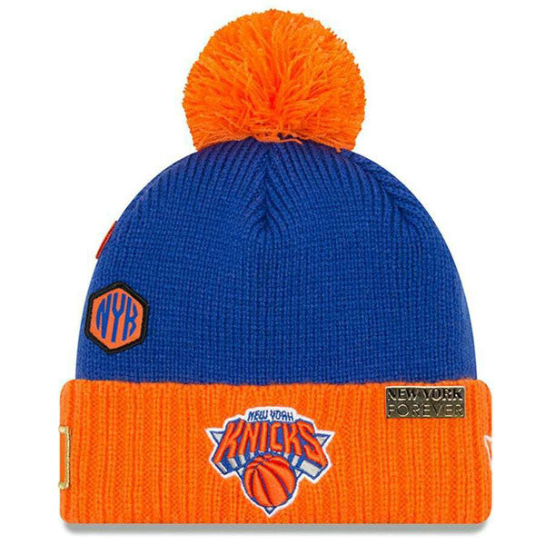 New York Knicks New Era 2018 DRAFT KNIT Cuffed Knit NBA Hat - Royal/Orange