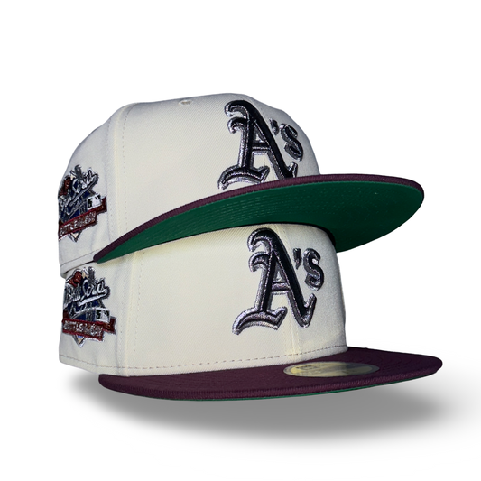 Oakland Athletics "BAY CONNECT" Exclusive New Era 59Fifty Fitted Hat - Chrome/Plum