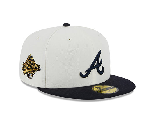 Atlanta Braves 1995 WORLD SERIES Exclusive New Era RETRO 59FIFTY Fitted Hat - Chrome/Navy