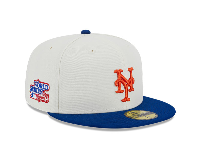 New York Mets 1986 WORLD SERIES Exclusive New Era RETRO 59FIFTY Fitted Hat - Chrome/Royal