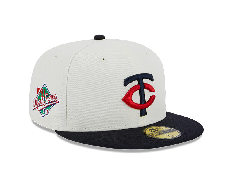 Minnesota Twins 1991 WORLD SERIES Exclusive New Era RETRO 59FIFTY Fitted Hat - Chrome/Navy