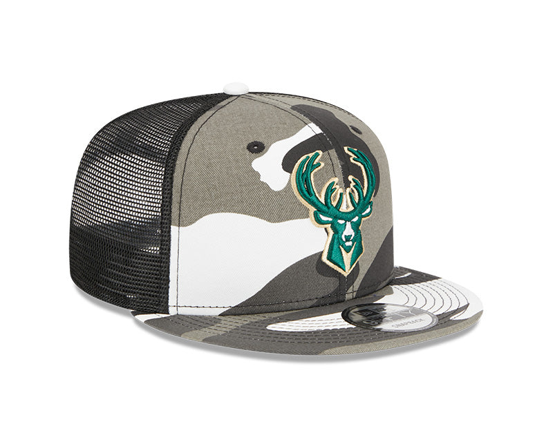Milwaukee Bucks New Era URBAN CAMO Mesh Trucker 9FIFTY Snapback Hat - Camo