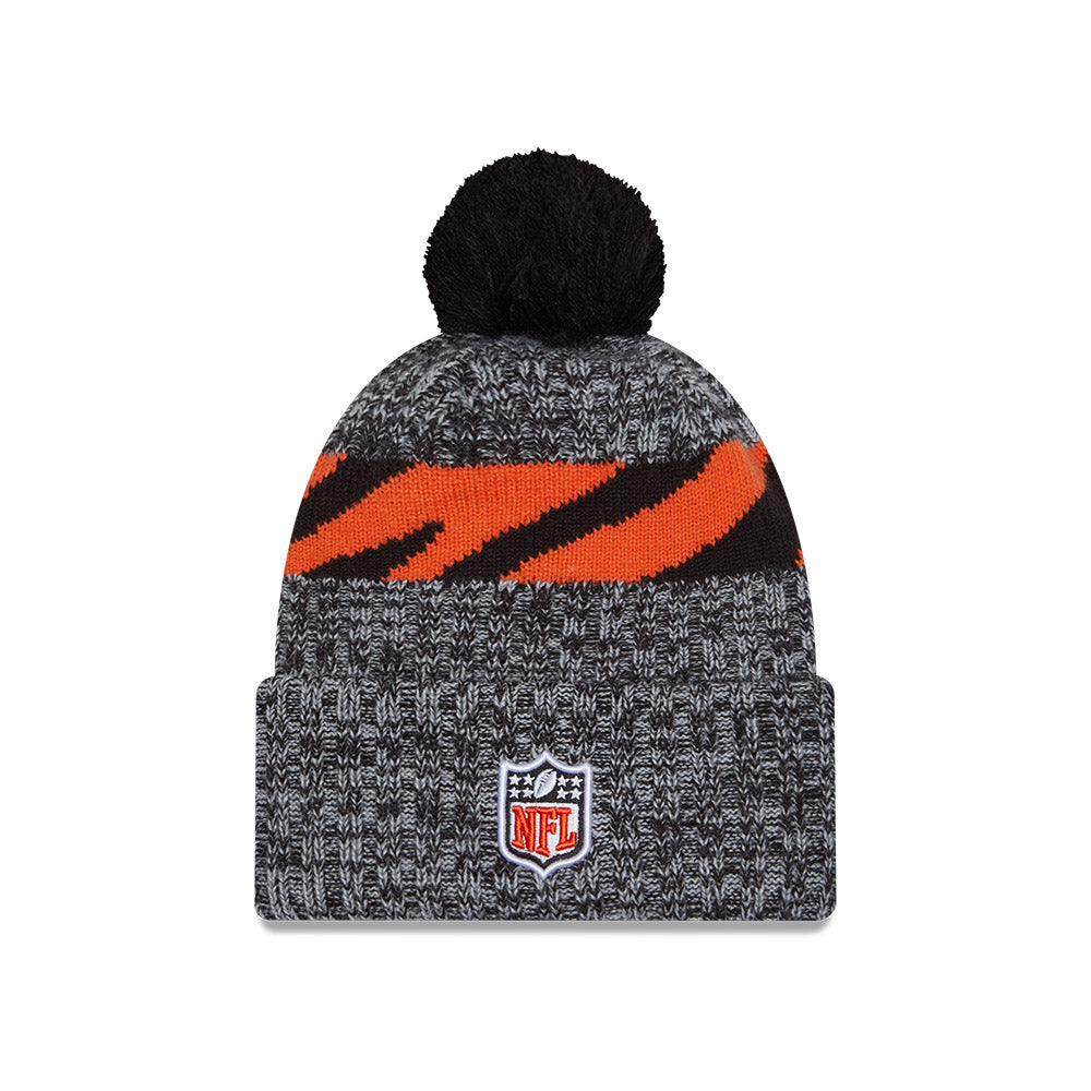 Cincinnati Bengals New Era 2023 NFL Sideline Sport Cuffed Pom Knit Hat - Black/Orange