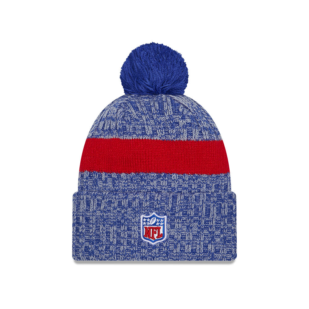 New York Giants New Era 2023 NFL Sideline Sport Cuffed Pom Knit Hat - Royal/Red