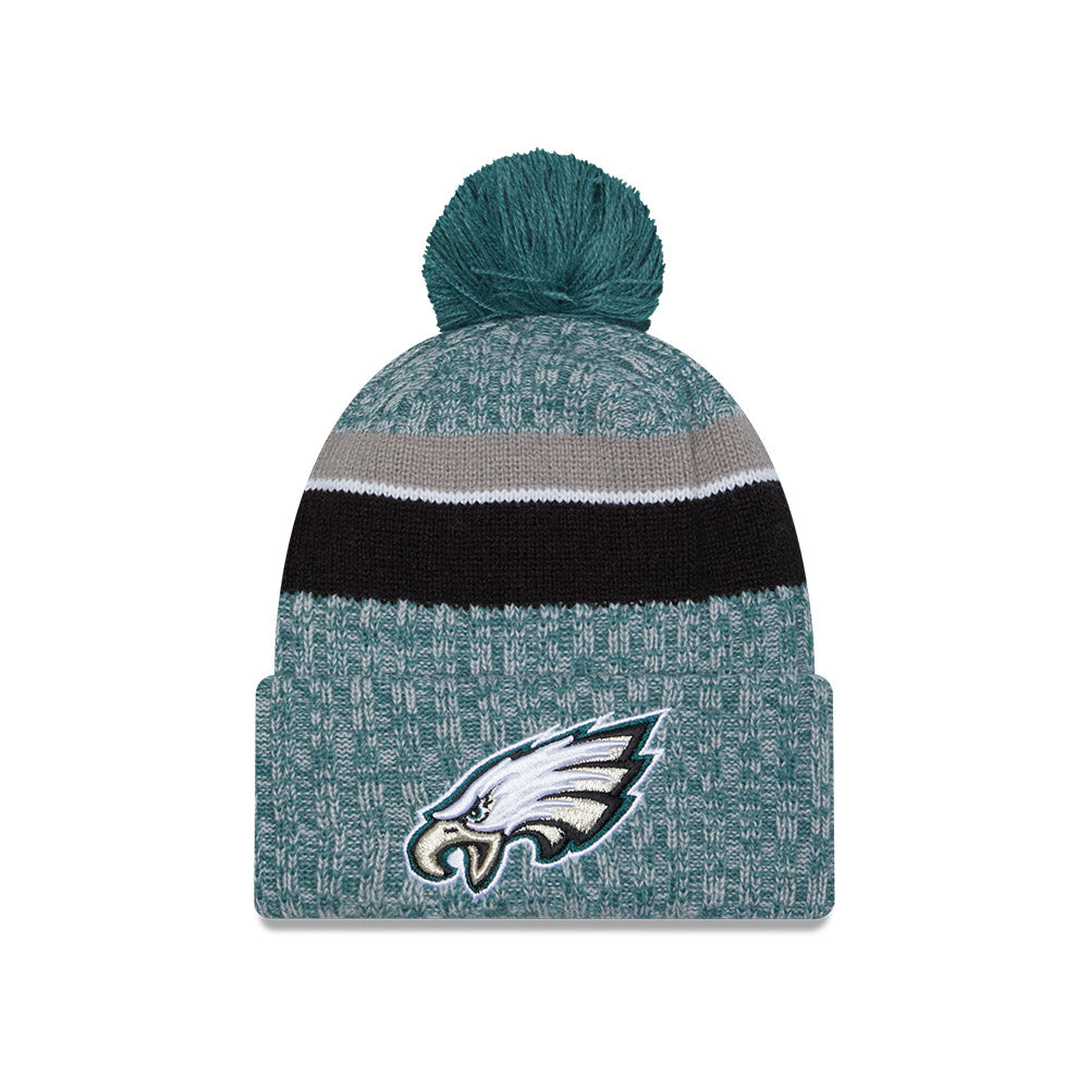 Philadelphia Eagles New Era 2023 NFL Sideline Sport Cuffed Pom Knit Hat - Green/Black