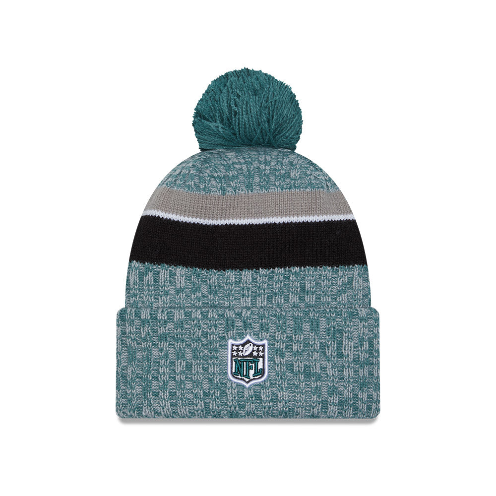 Philadelphia Eagles New Era 2023 NFL Sideline Sport Cuffed Pom Knit Hat - Green/Black