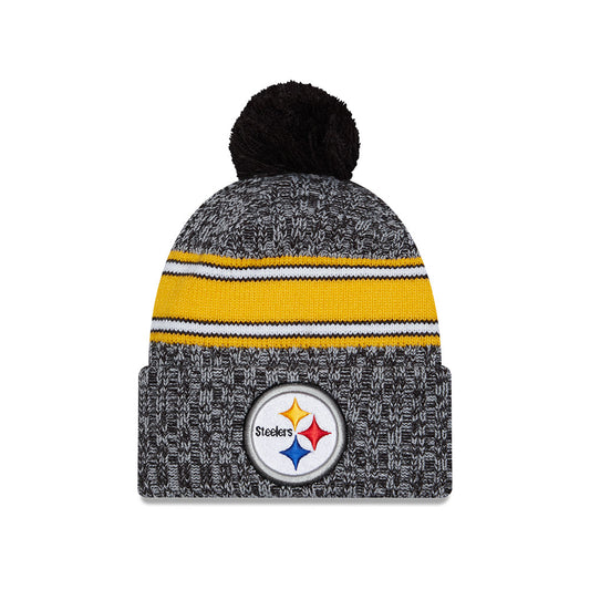 Pittsburgh Steelers New Era 2023 NFL Sideline Sport Cuffed Pom Knit Hat - Black/Yellow