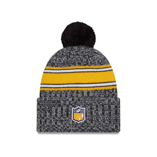 Pittsburgh Steelers New Era 2023 NFL Sideline Sport Cuffed Pom Knit Hat - Black/Yellow