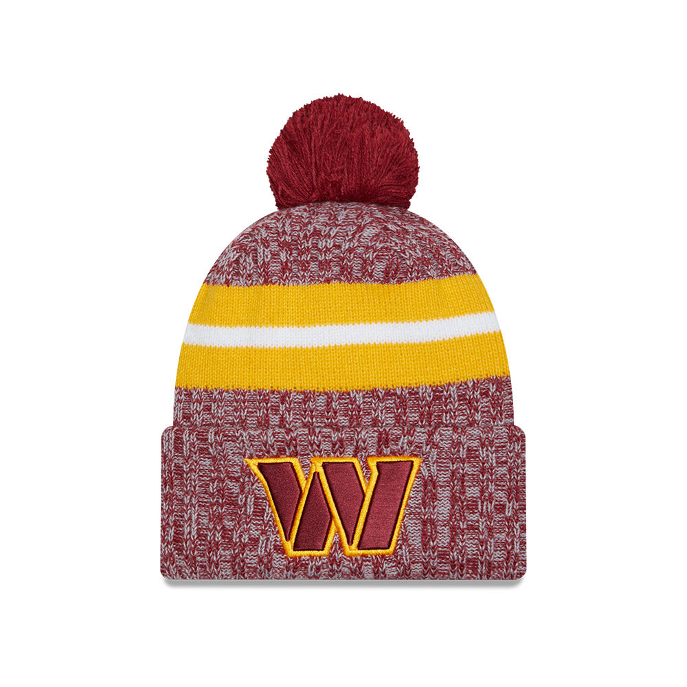 Washington Commanders New Era 2023 NFL Sideline Sport Cuffed Pom Knit Hat -Burgundy/Yellow